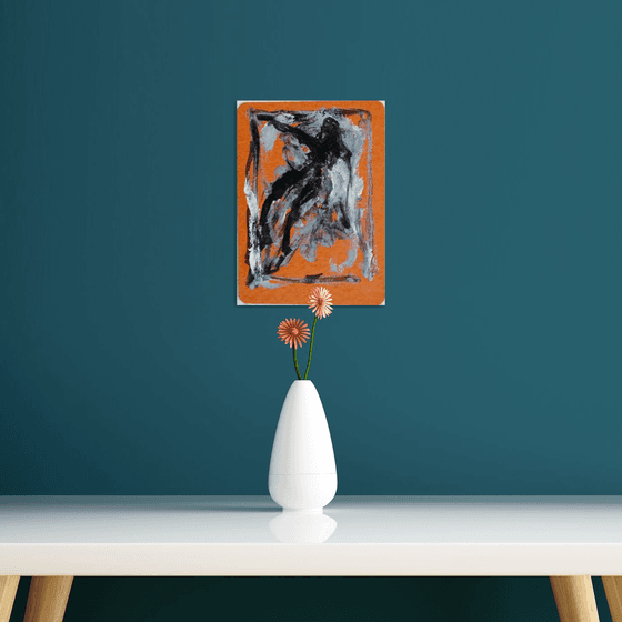 Movement, oil on orange card 15x21 cm