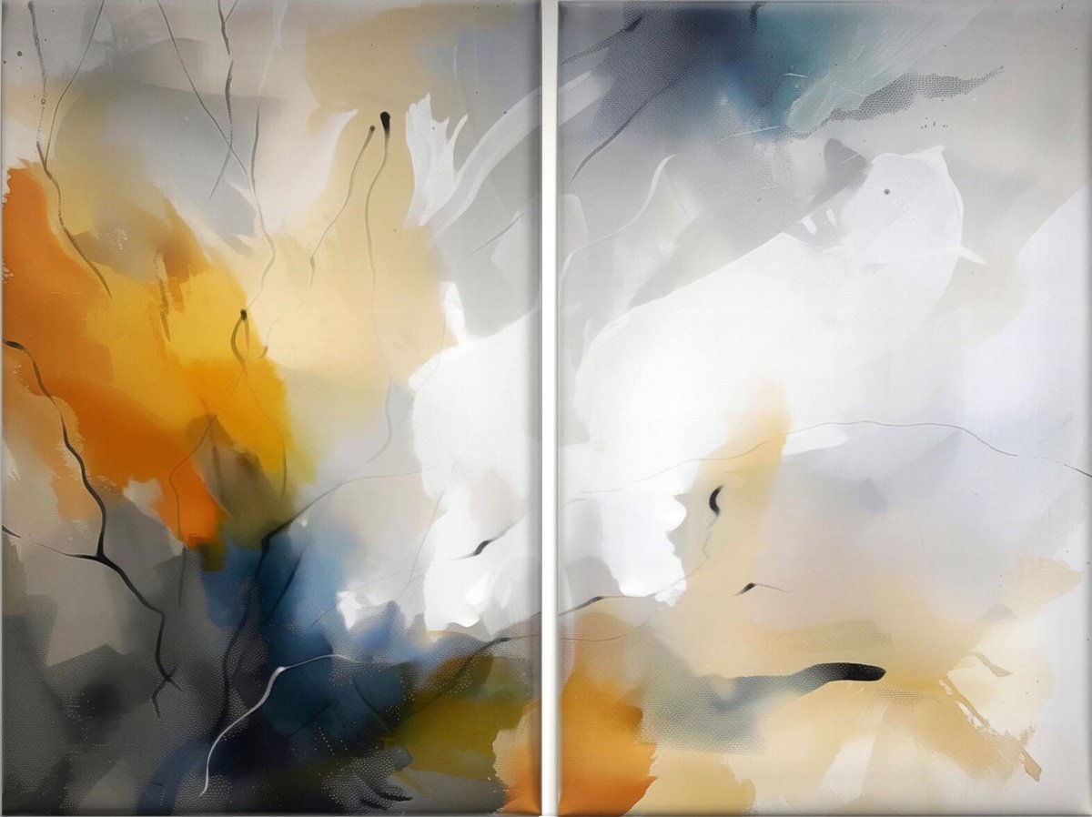 Abstract Acrylic Painting By V+V Kniazievi, 63 X 47", Wings Of Dreams #5, Original Artwork