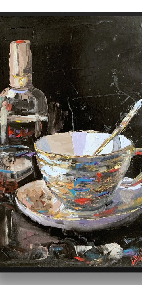 Tea cup and wine on black. by Vita Schagen