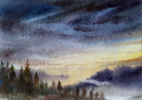 Cloudy Himalaya Mountain - Watercolor Painting