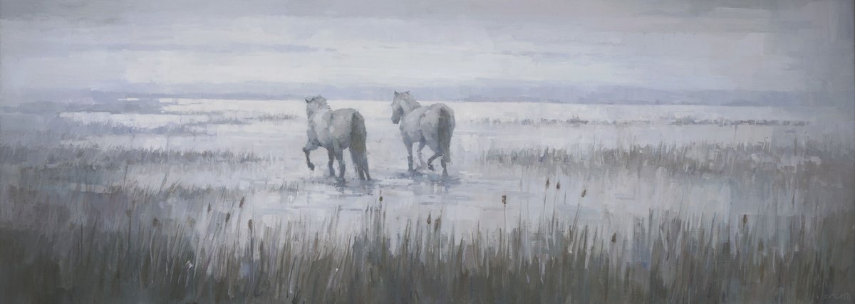 Impressionistic Animal Acrylic Painting By Steve Mitchell, 72 X 26", The Seekers, Original Artwork