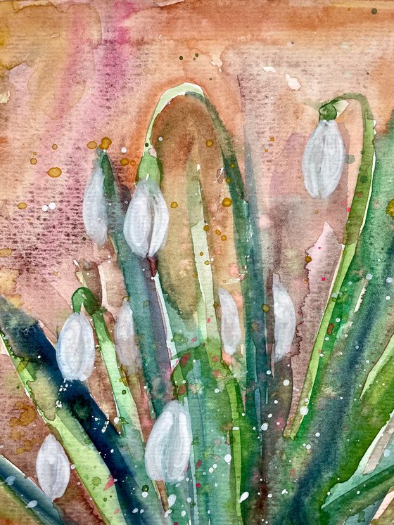 Snowdrops Watercolor Painting, Mothers Day Gift, Floral Original Artwork, Spring Home Decor