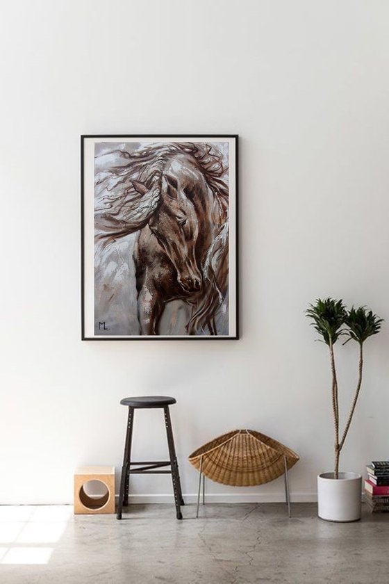 " HORSE I " -   original oil painting on canvas, gift,  PALETTE KNIFE