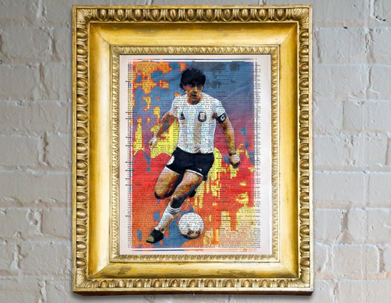 Diego Maradona - The Football Legend - Collage Art on Large Real English Dictionary Vintage Book Page