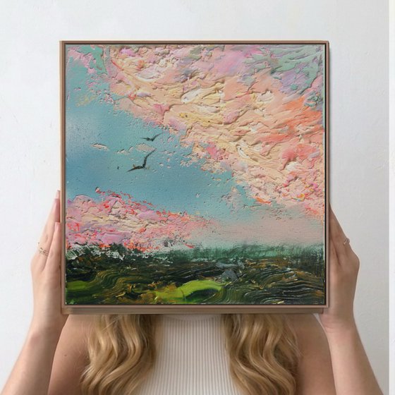 Rainbow clouds sunset 30x30cm