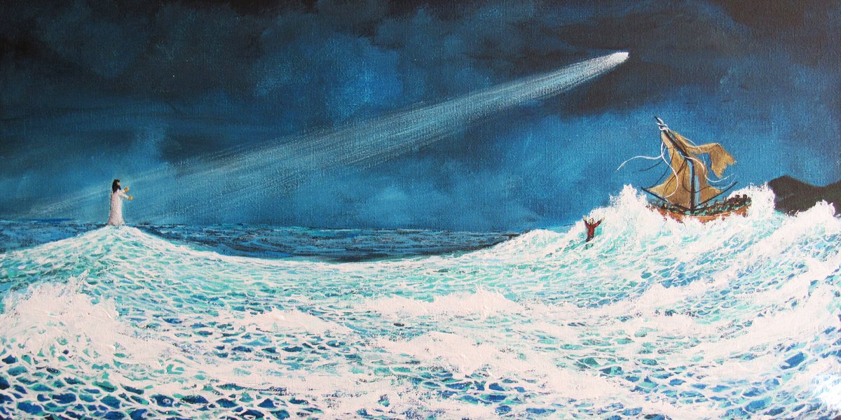 Impressionistic Abstract Acrylic Painting By William F. Adams, 20 X 10", A Test Of Faith!, Original Artwork