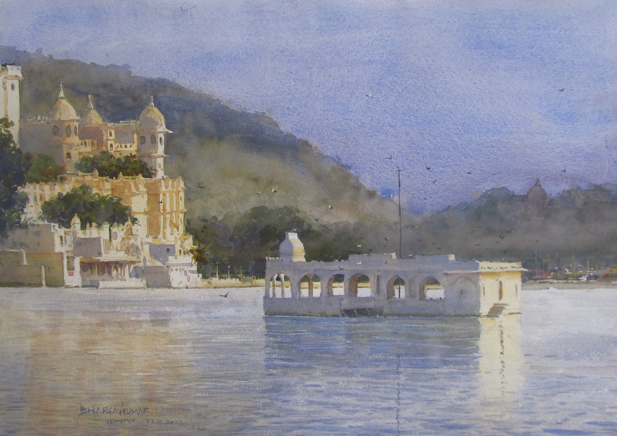 Impressionistic Landscape Watercolour By Bhargavkumar Kulkarni, 20 X 14, Udaipur Story, Original Artwork