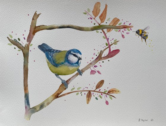 Blue tit and bee