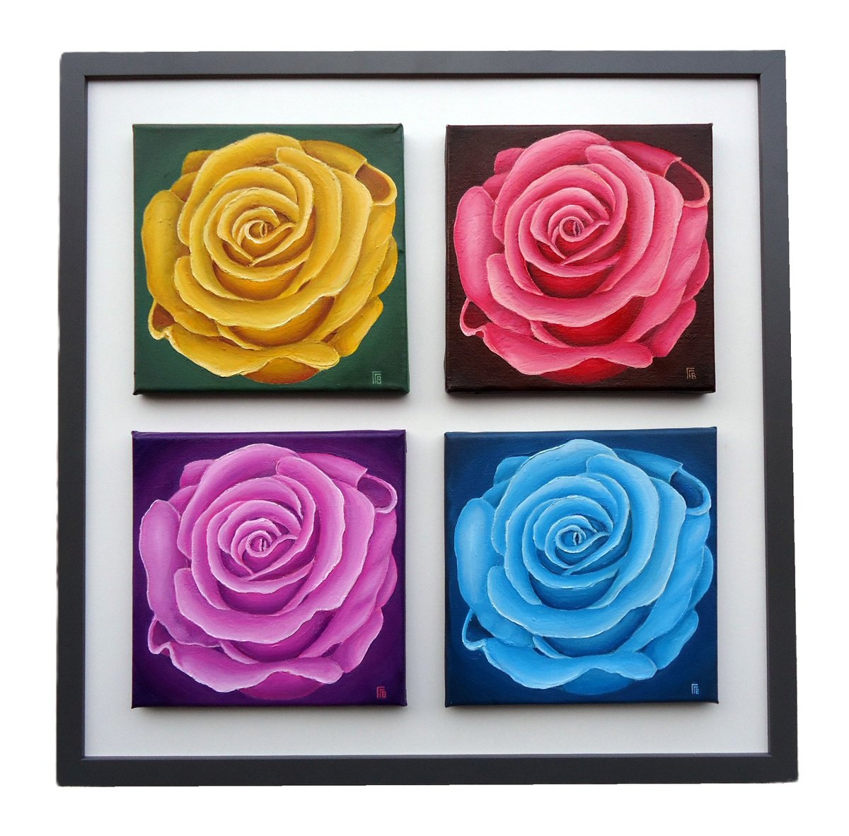 Urban And Pop Botanical Oil Painting By Grigor Velev, 22 X 22, Emotion Spectrum, Original Artwork