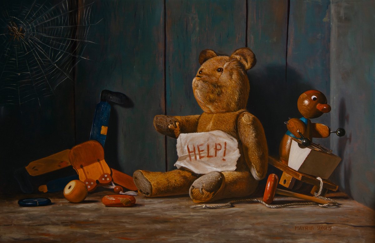 Photorealistic Still Life Oil Painting By Mayrig Simonjan, 24 X 16", Looking For Friends, Original Artwork