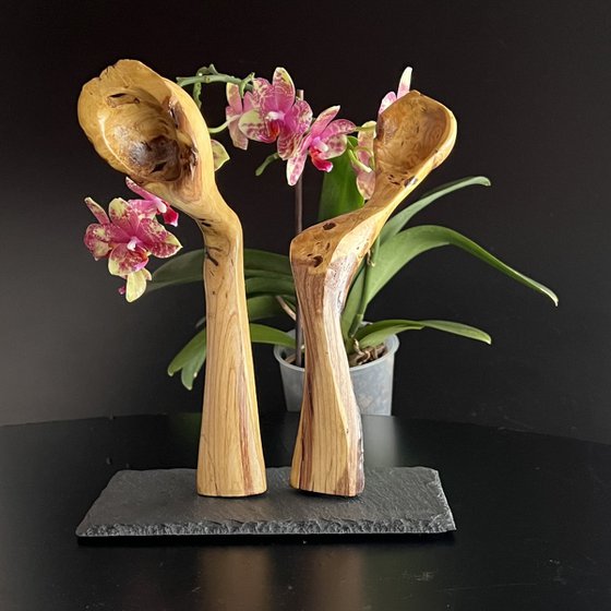 Pair of wooden spoon figures