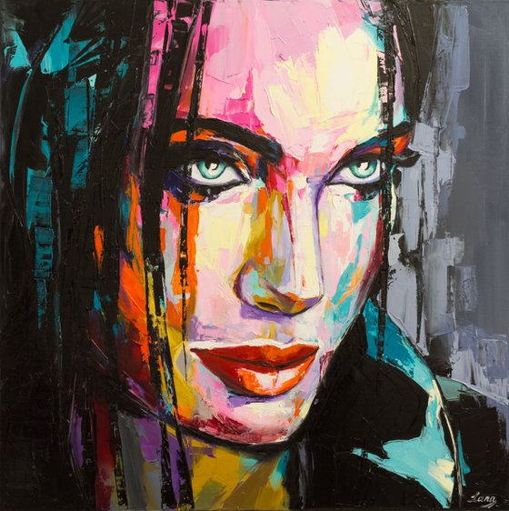 "Intention", a fantasy woman palette knife portrait from "colorful emotions" collection