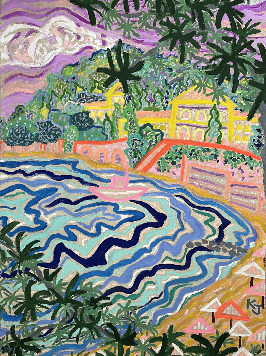 Expressive Landscape Acrylic Painting By Katie Jurkiewicz, 36 X 48", Saint-Jean-Cap-Ferrat, Original Artwork