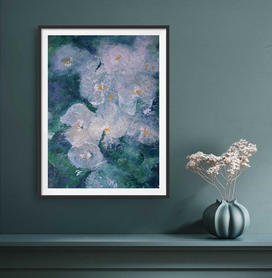 Abstract orchids on green