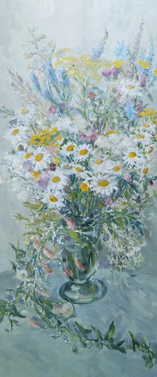 Bouquet of wild flowers. Original oil painting 2021 by Elena Klyan