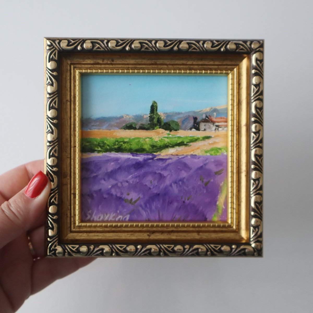 Impressionistic Landscape Oil Painting By Natalia Shaykina, 5 X 5", Lavender Fields Set, Original Artwork