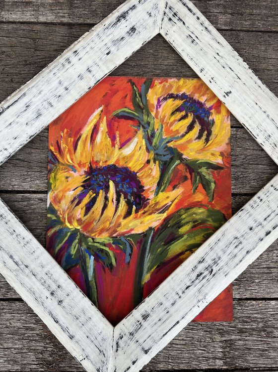 Sunflowers on a red background