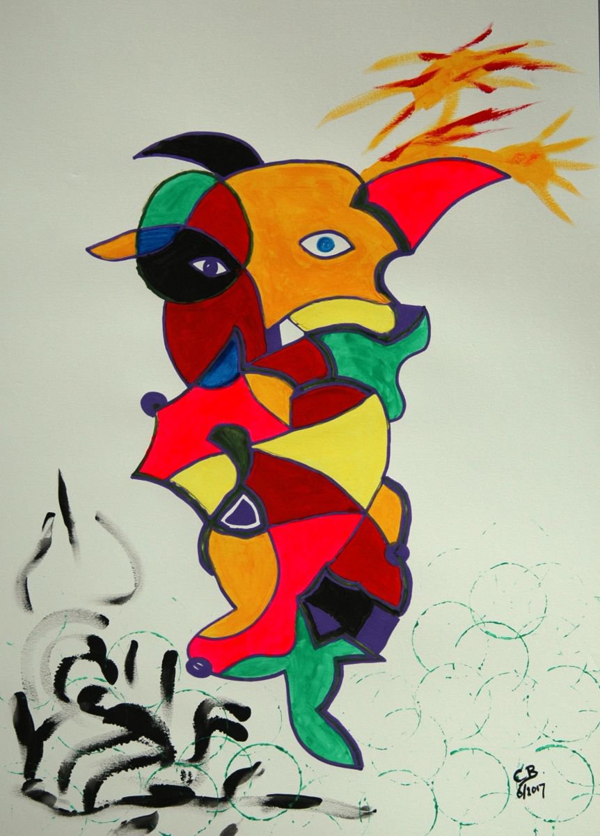 Abstract Acrylic Painting By Cb., 20 X 28, Abstract On Paper. 37, Original Artwork