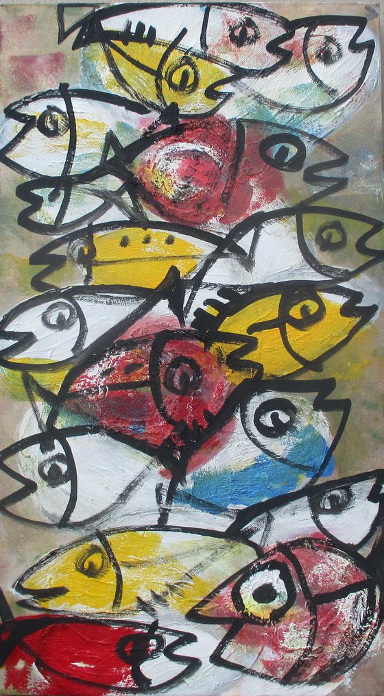 coloured fishes jumping
