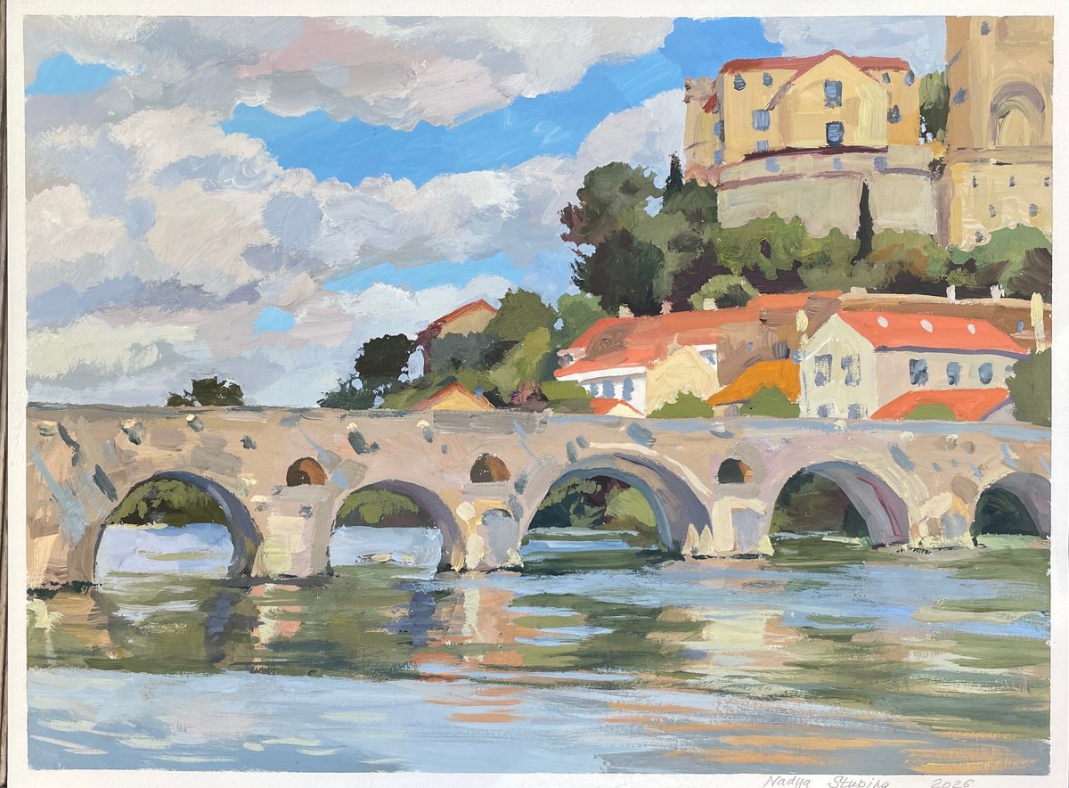 Impressionistic Painting , Pont Vieux . Beziers By Nadezda Stupina, 22 X 17, Artwork For Sale On Artfinder