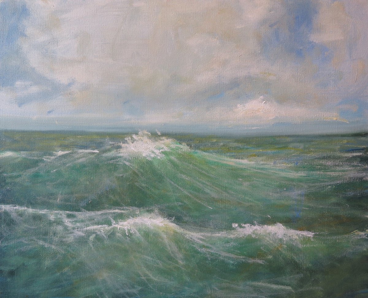 Impressionistic Landscape Oil Painting By Malcolm Ludvigsen, 24 X 20", Scarborough Wave Study, Original Artwork