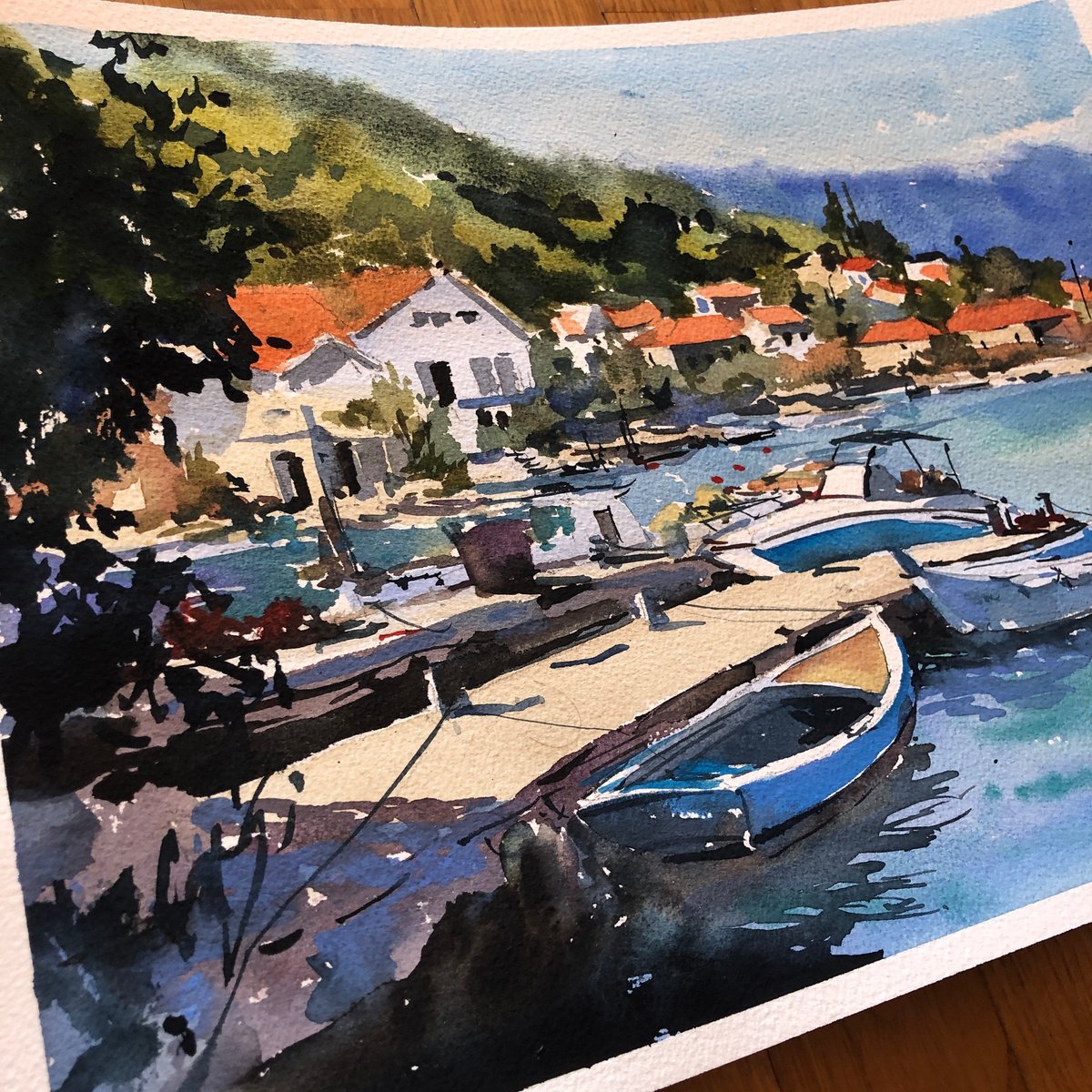 Impressionistic Landscape Watercolour By Olga Beloborodova, 16 X 12", Watercolor 70, Original Artwork