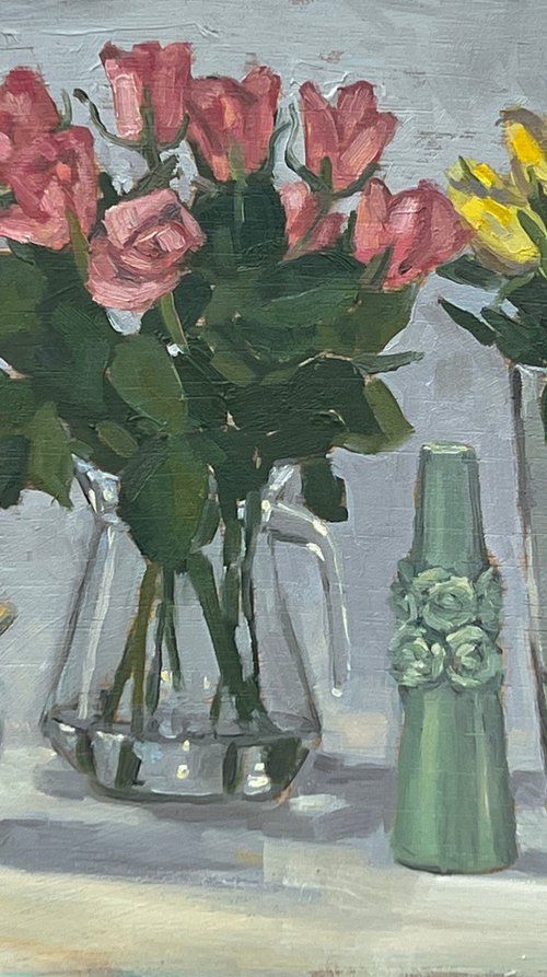 Roses and vessels by Louise Gillard