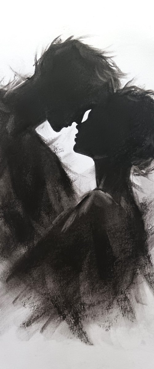Closer II - charcoal drawing by Mateja Marinko