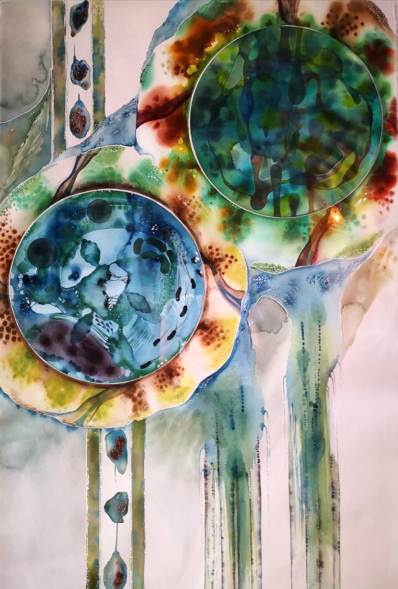 Organic Abstract Watercolour By Ilaria Finetti, 26 X 40, Bolle Fiori 2, Original Artwork
