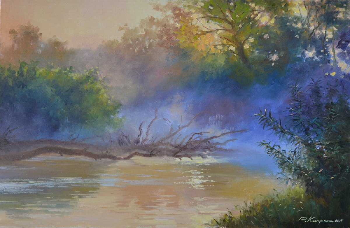 Impressionistic Landscape Oil Painting By Ruslan Kiprych, 24 X 16", Flisker Of Dawn, Original Artwork