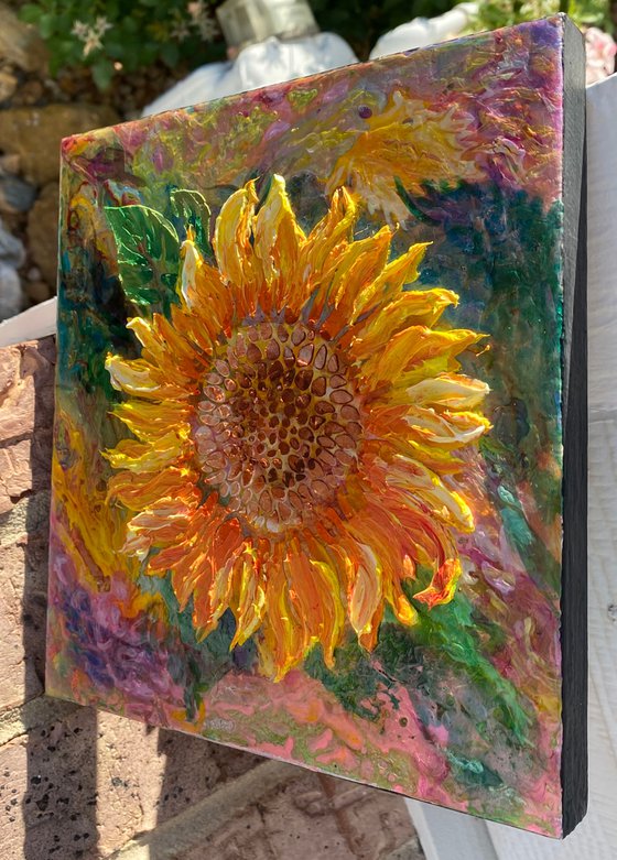 Sunflower Impasto Palette Knife Painting
