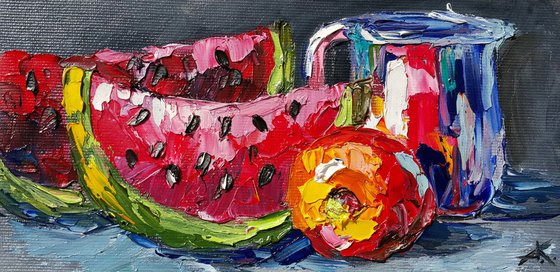 "Summer time" - Still life, oil painting, still life on canvas, painting by palette knife