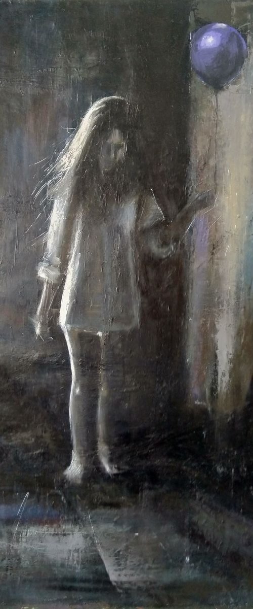 Girl with balloon(50x70cm, oil painting, ready to hang) by Kamsar Ohanyan