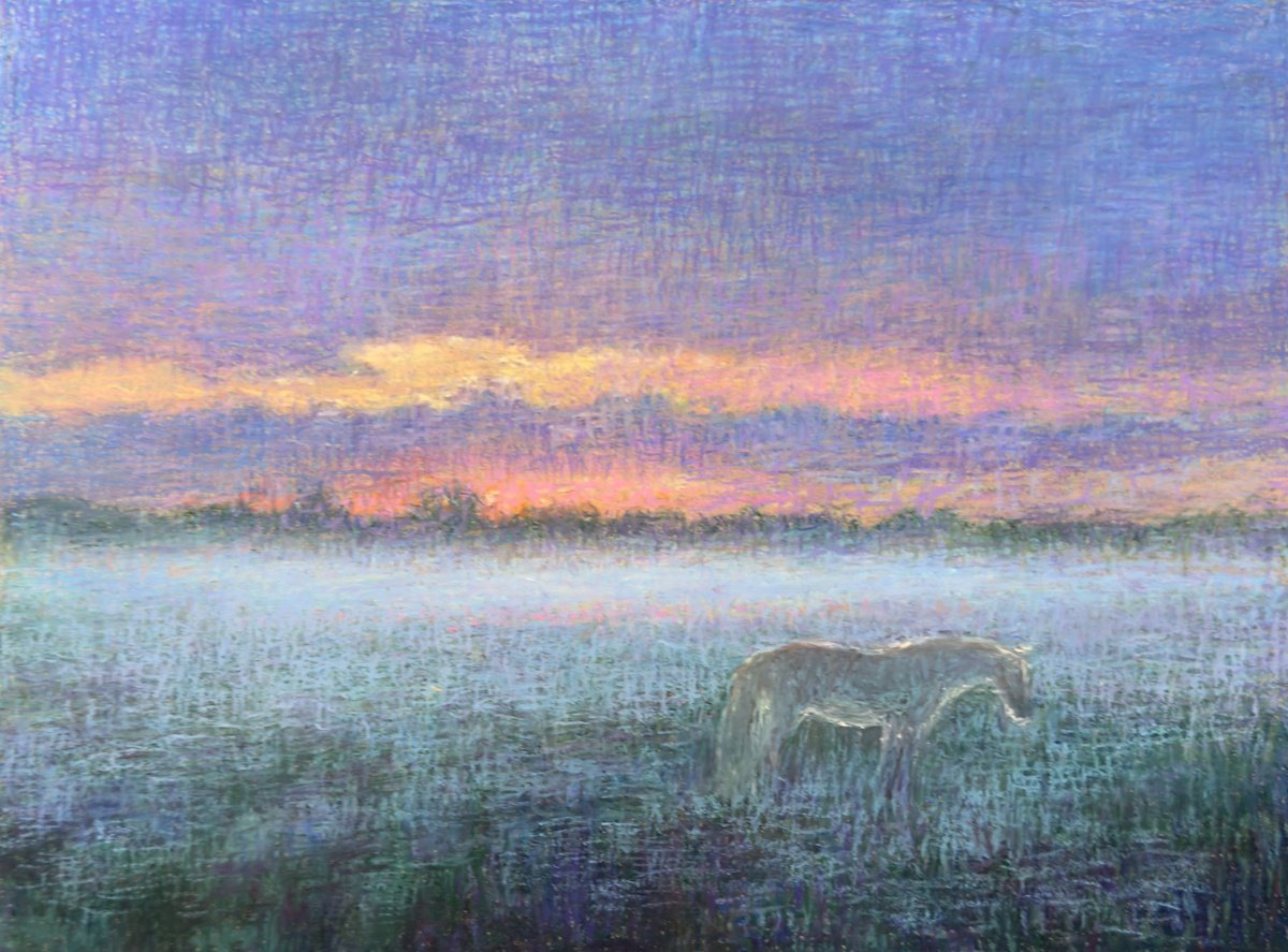 Landscape Pastel Drawing By Nataliia Zaharuk, 12 X 9", Foggy Evening, Original Artwork