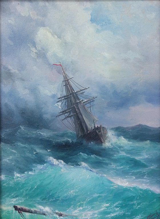 Inspired by Aivazovsky - Restless sea(30x40cm, oil painting)