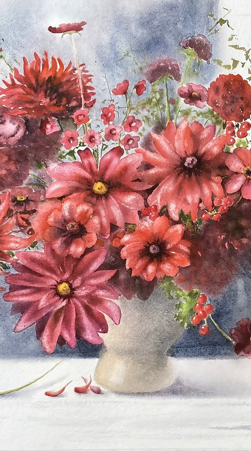 A Bouquet of red flowers, original art by Natalia Butenko