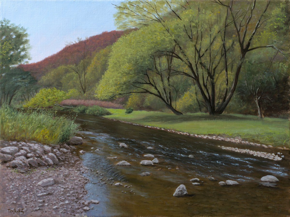 Impressionistic Landscape Oil Painting By Dejan Trajkovic, 31 X 24, Eternal Whisper, Original Artwork