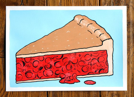 Slice Of Cherry Pie Pop Art Painting On A4 Paper