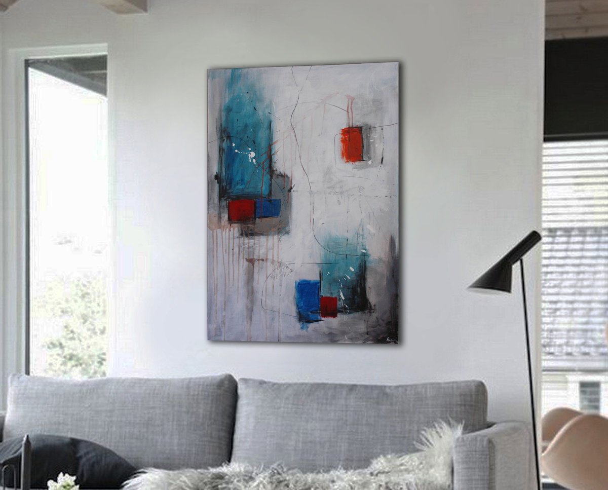 Abstract Acrylic Painting By Rumen Spasov, 28 X 39", Cold Morning, Original Artwork