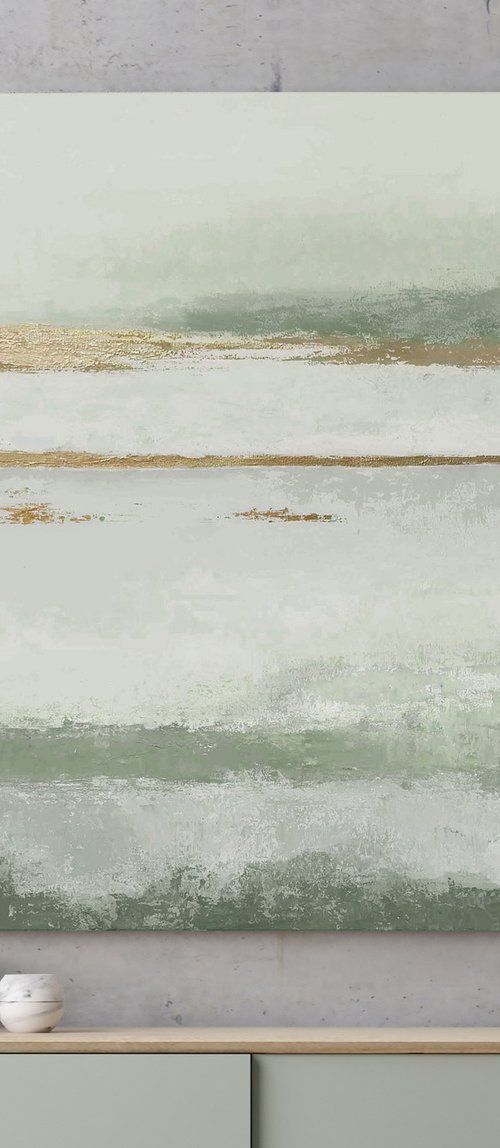 "Olive Placidity" Sage green abstract art by Yana Sagan