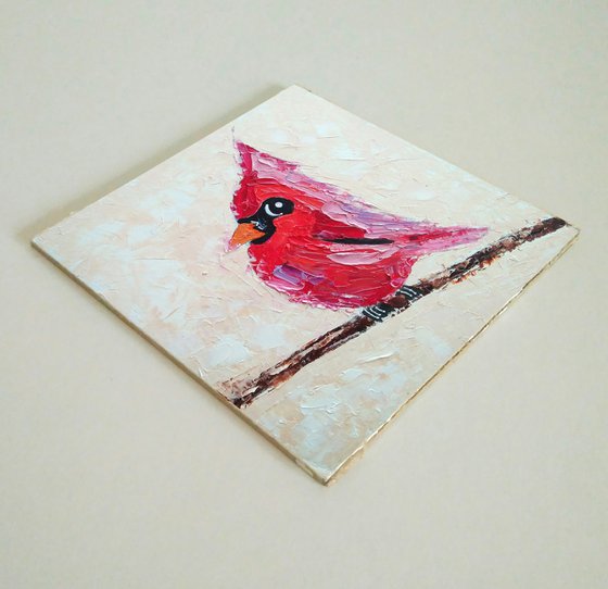 Cardinal Painting Original Art Red Bird Artwork Small Wall Art