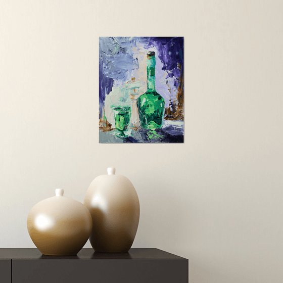 Green bottle of Brandy.