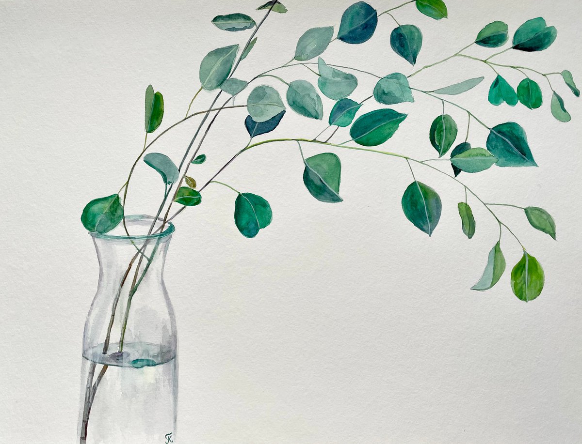 Eucalyptus Original Painting, Botanical Watercolor Artwork, Green Leaves Wall Art, Plant I... by Kate Grishakova