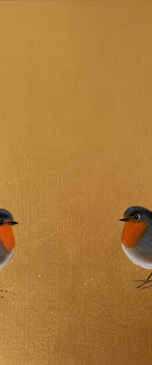 Two Robins ~ On Gold by Laure Bury