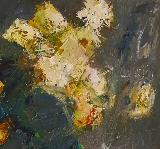 Abstract asters  (45x55cm, oil painting, palette knife)