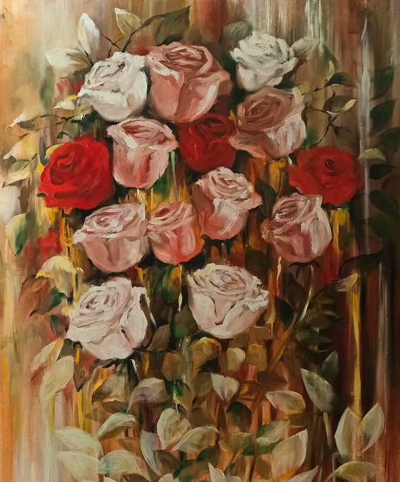 Bouquet of roses - flowers - original painting