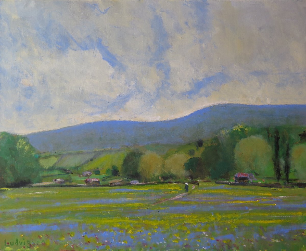 Impressionistic Landscape Oil Painting By Malcolm Ludvigsen, 30 X 24", Swaledale Meadow, Original Artwork