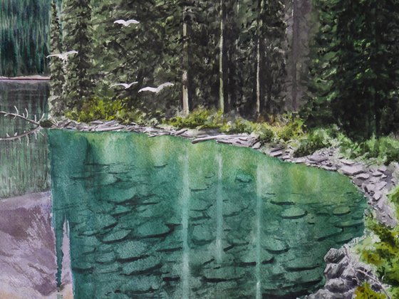 "Mountain lake" 2023 Watercolor on paper 100X35