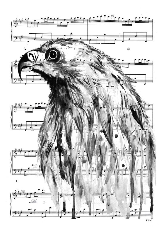 Eagle, watercolor on sheet music