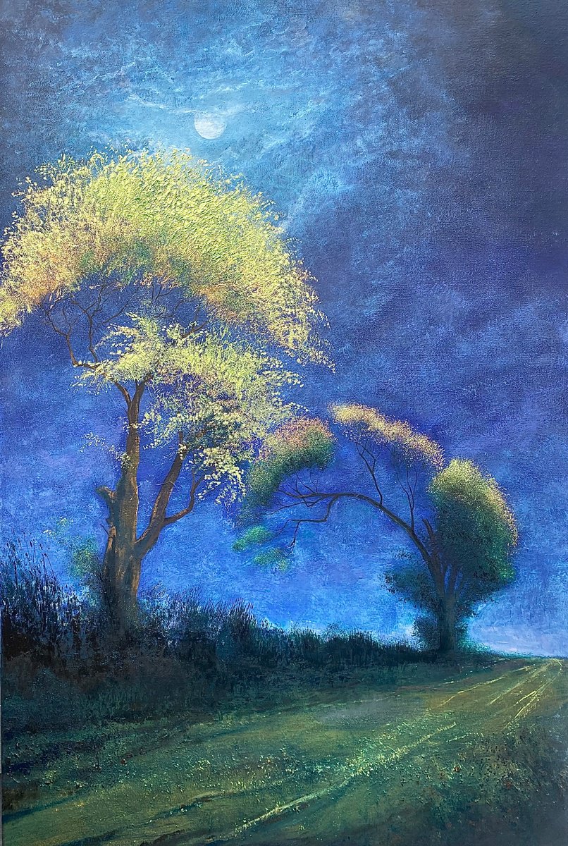Impressionistic Landscape Oil Painting By Simon Jones, 24 X 36", The Summer Lightning Trees, Original Artwork